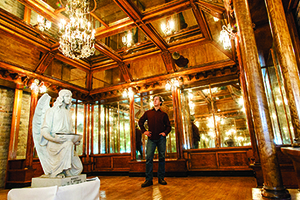 Stuart Grannen in a paneled room moved from a 1913 jewelry store in Nashville, Tenn. Architectural Artifacts Inc. image.